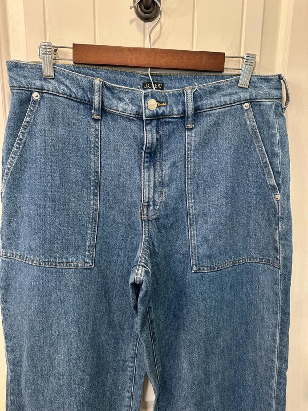 J.Crew High Rise Wide Leg Jeans Camp Pocket Medium Wash 29 Boho Minimalist